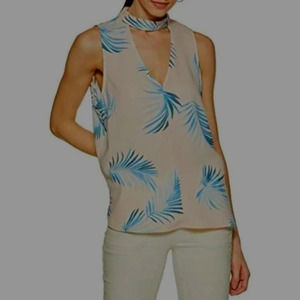 Forever 21 Contemporary Blush Pink and Blue Palm Tree Blouse Size L